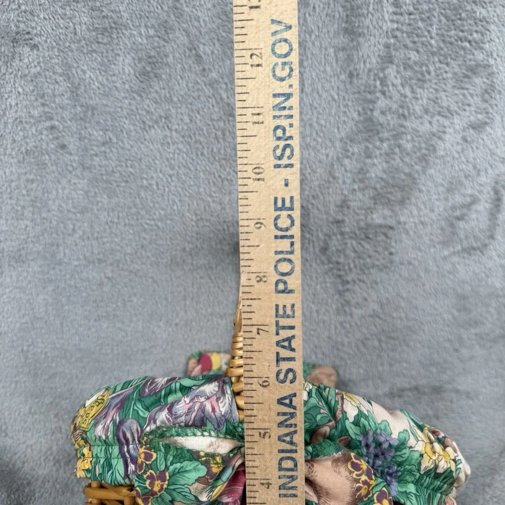 Vintage Easter Basket Wicker‎ Rattan Bunny Fabric Lined with Handle Primitive
